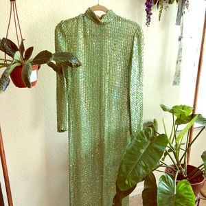 Vintage green sequin maxi dress